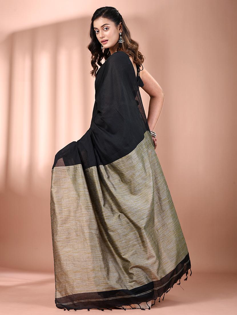 women solid handloom saree with blouse - 21908372 - Standard Image - 3