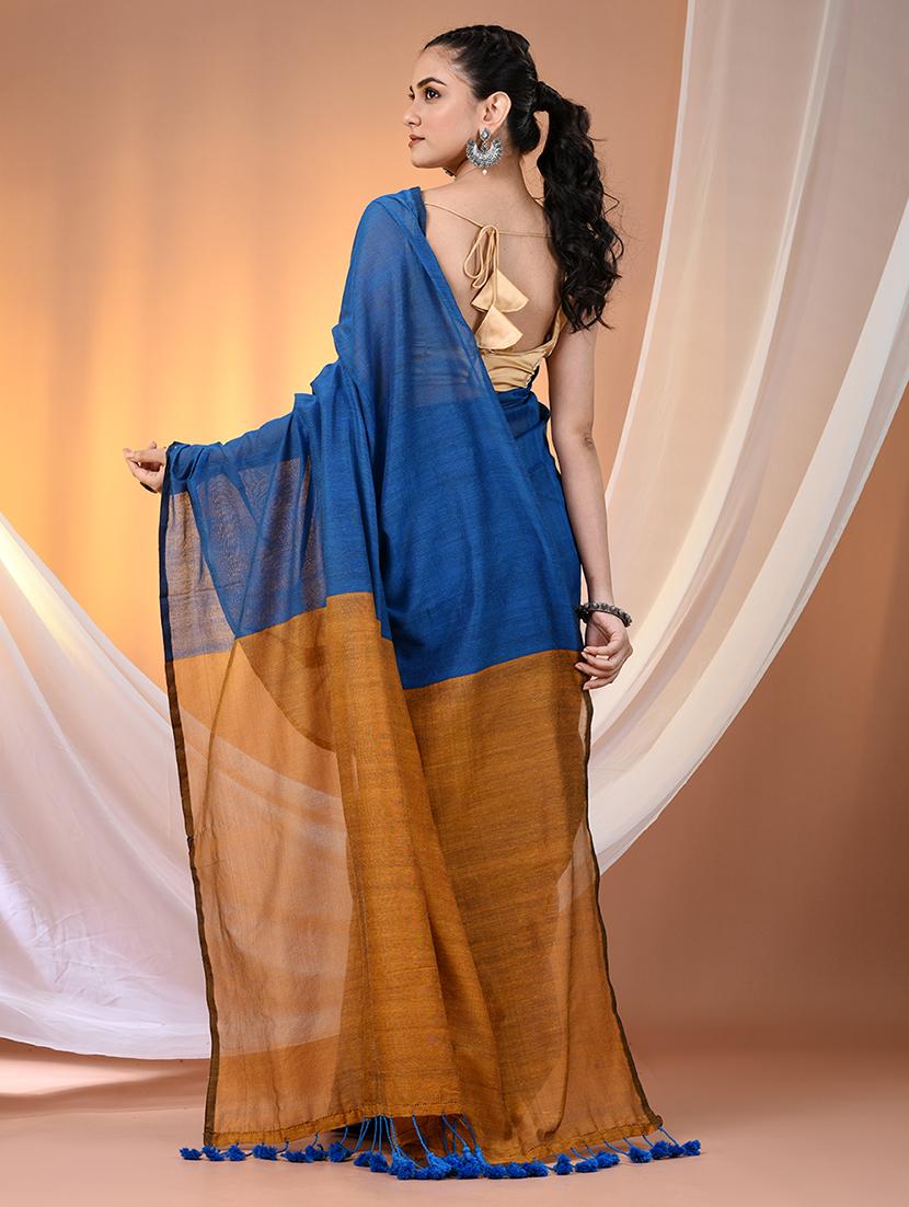 women solid handloom saree with blouse - 21908375 - Standard Image - 3