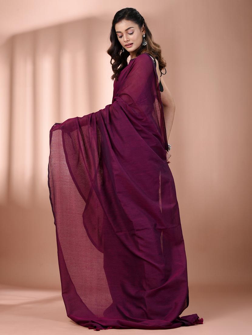 women solid handloom saree with blouse - 21908376 - Standard Image - 3