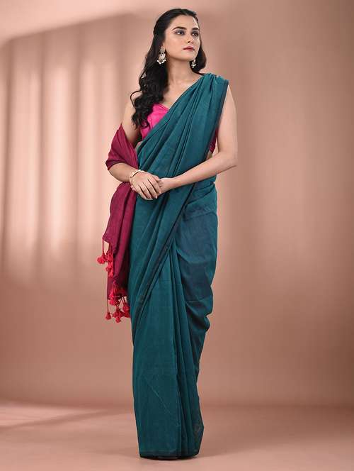 women solid handloom saree with blouse - 21908377 - Standard Image - 0