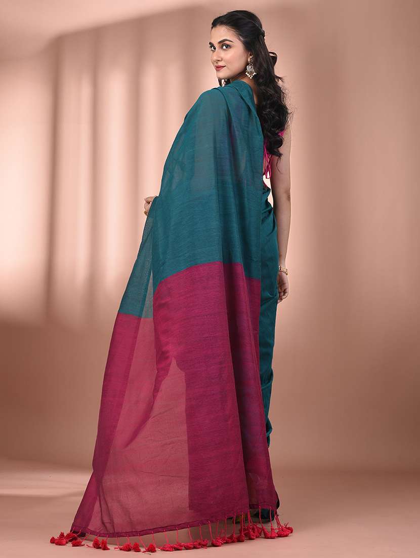 women solid handloom saree with blouse - 21908377 - Standard Image - 3