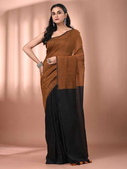 women solid handloom saree with blouse - 21908379 -  Standard Image - 0