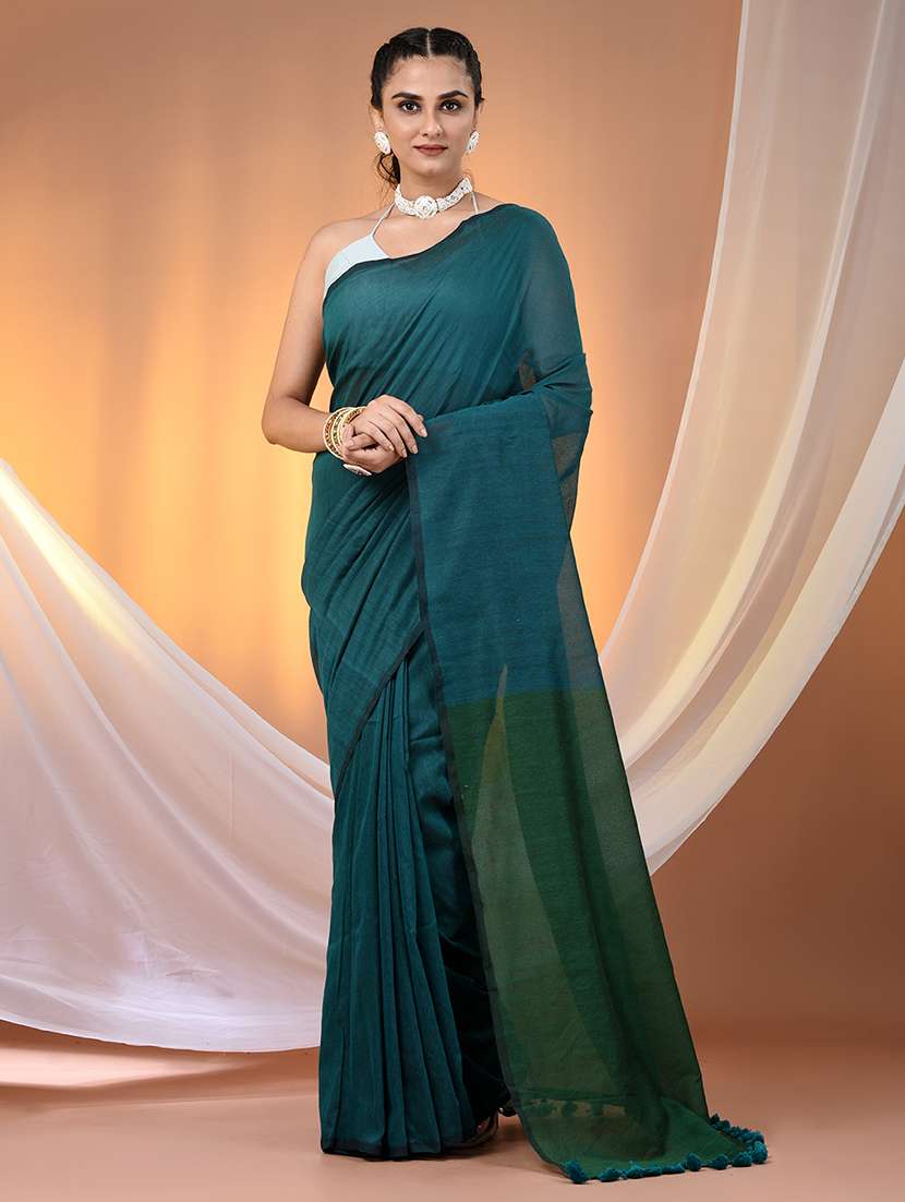 women solid handloom saree with blouse - 21908380 - Zoom Image - 0