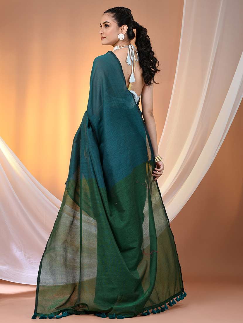 women solid handloom saree with blouse - 21908380 - Standard Image - 3
