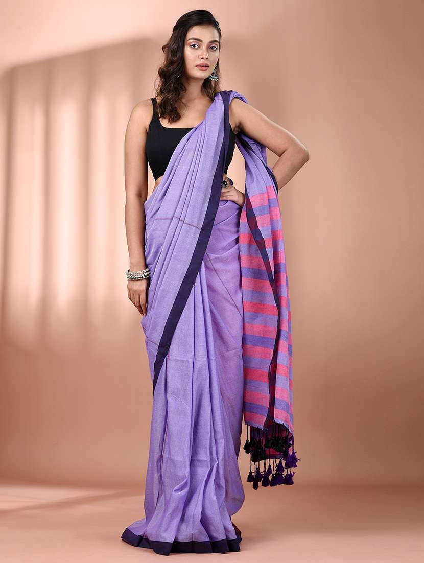 women striped handloom saree with blouse