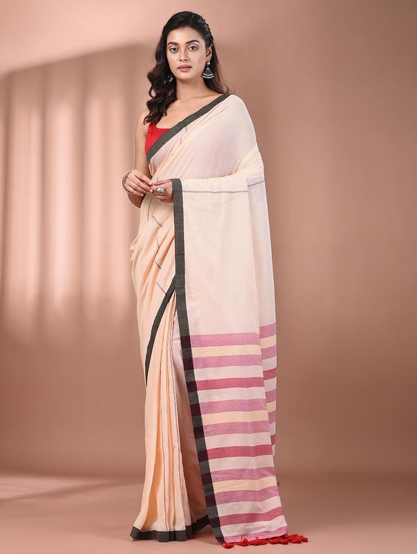 women striped handloom saree with blouse - 21908387 -  Zoom Image - 0