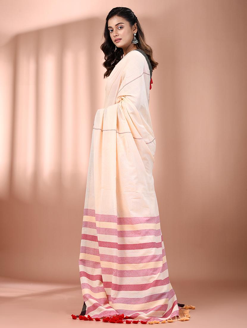 women striped handloom saree with blouse - 21908387 - Standard Image - 3