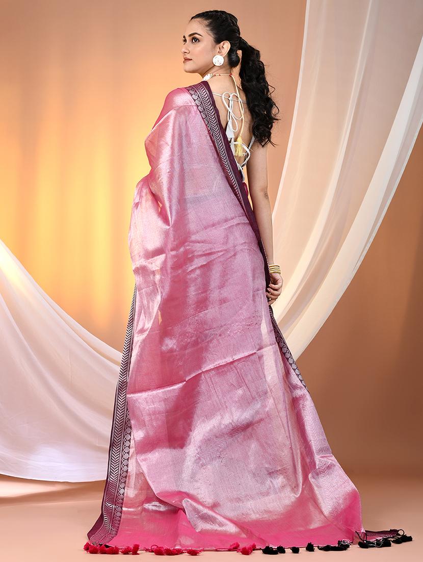 women solid with bordered saree with blouse - 21908388 - Standard Image - 3