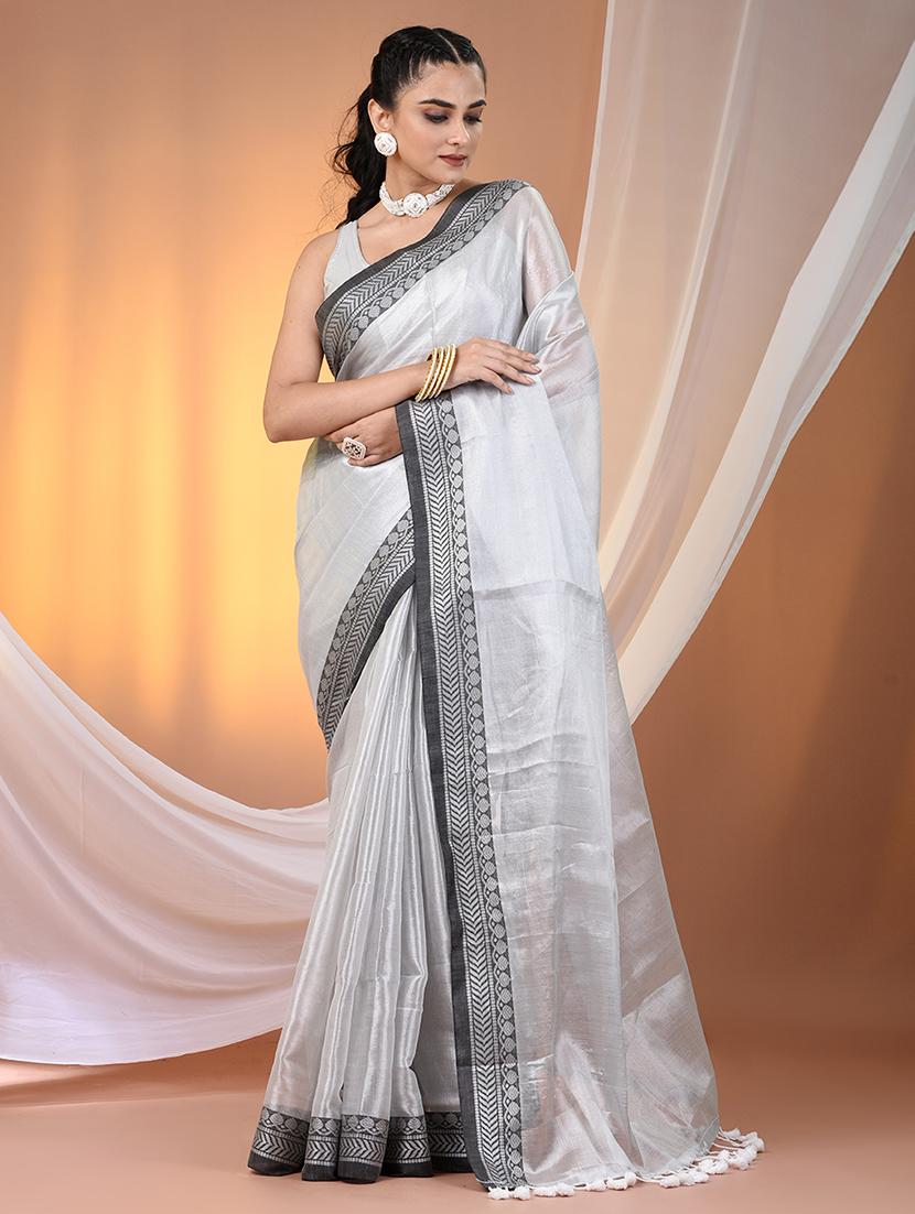 women solid with bordered saree with blouse - 21908389 -  Zoom Image - 0