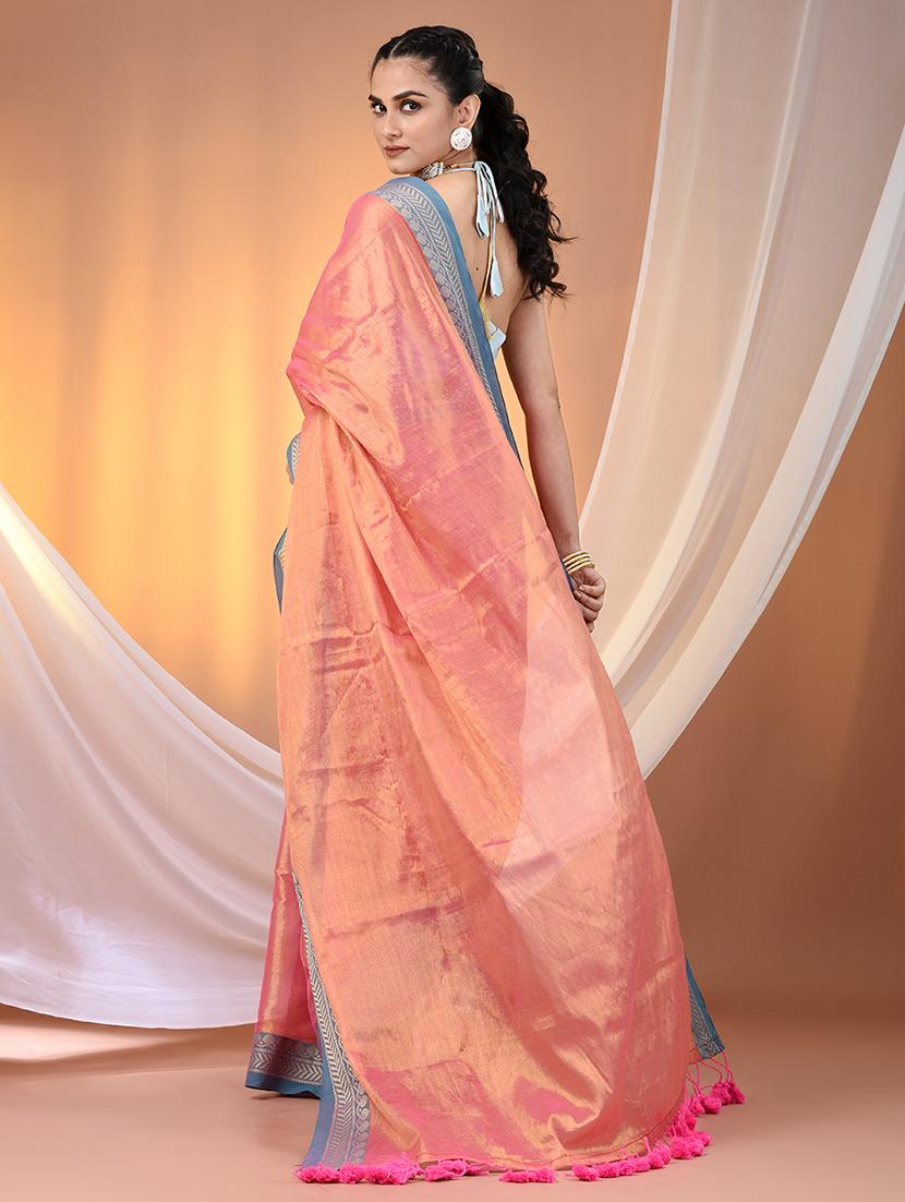women solid with bordered saree with blouse - 21908390 - Standard Image - 3