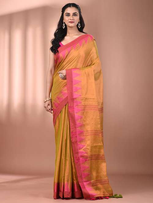 women solid with bordered handloom saree with blouse - 21908424 - Standard Image - 0