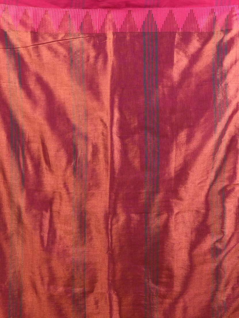 women solid with bordered handloom saree with blouse - 21908425 - Standard Image - 5
