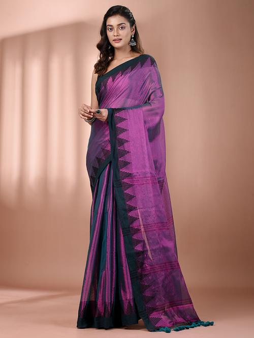 women solid with bordered handloom saree with blouse - 21908428 -  Standard Image - 0