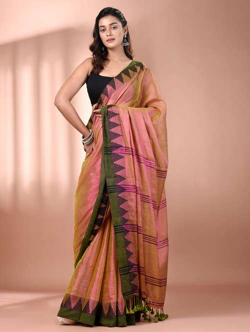 women solid with bordered handloom saree with blouse - 21908429 - Standard Image - 0