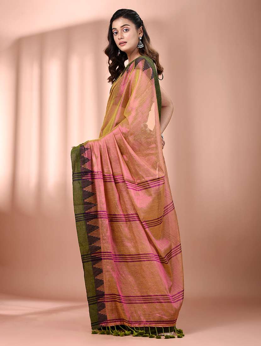 women solid with bordered handloom saree with blouse - 21908429 - Standard Image - 3