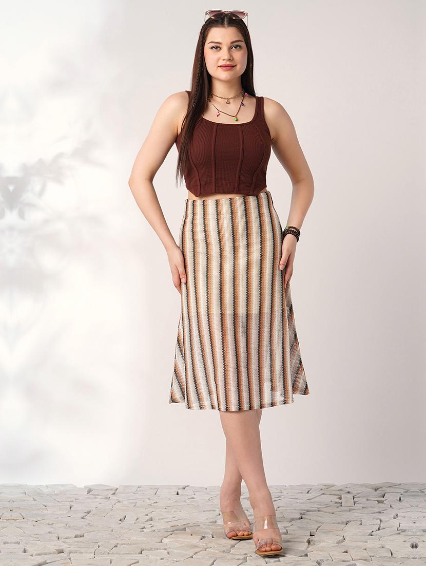 globus women off white striped crochet mid rise midi straight skirt - 21908447 - Standard Image - 5