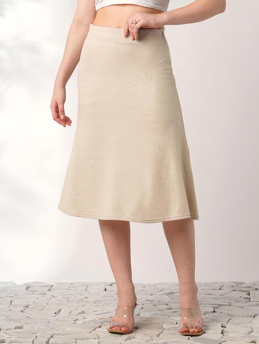 globus women ivory shimmer ribbed mid-rise flared midi party skirt - 21908449 - Zoom Image - 0