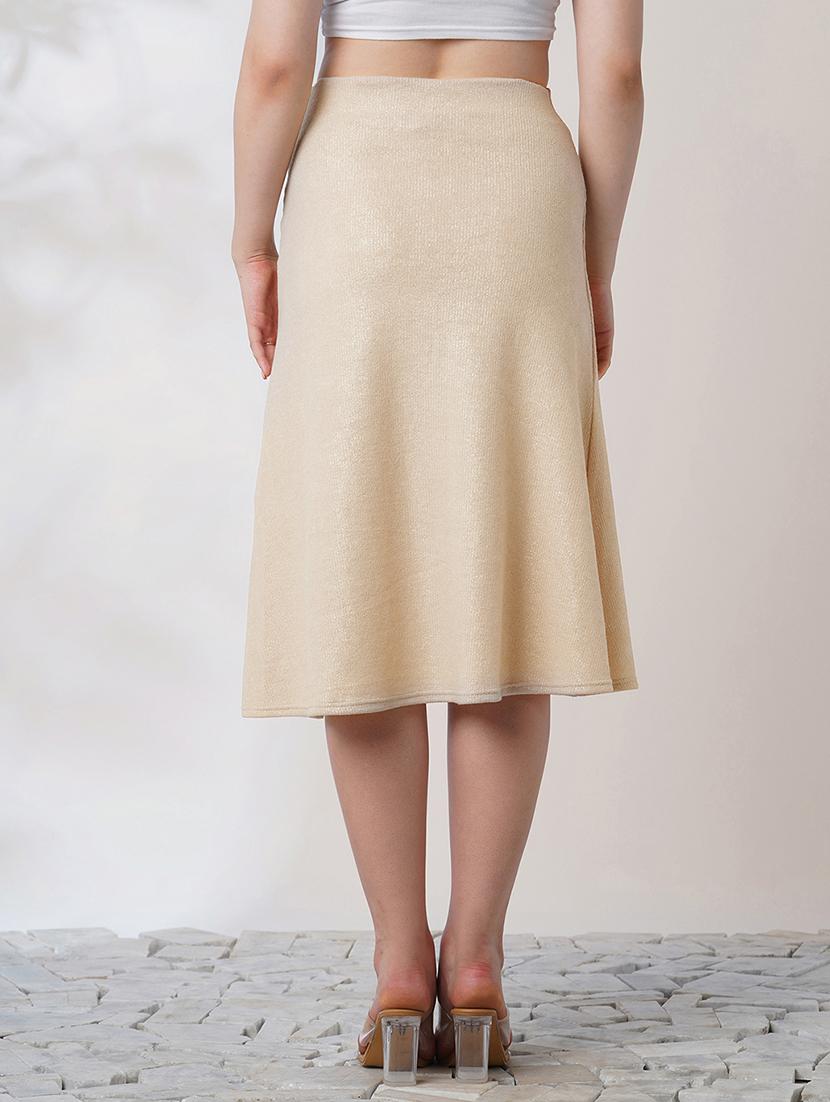globus women ivory shimmer ribbed mid-rise flared midi party skirt - 21908449 - Standard Image - 3