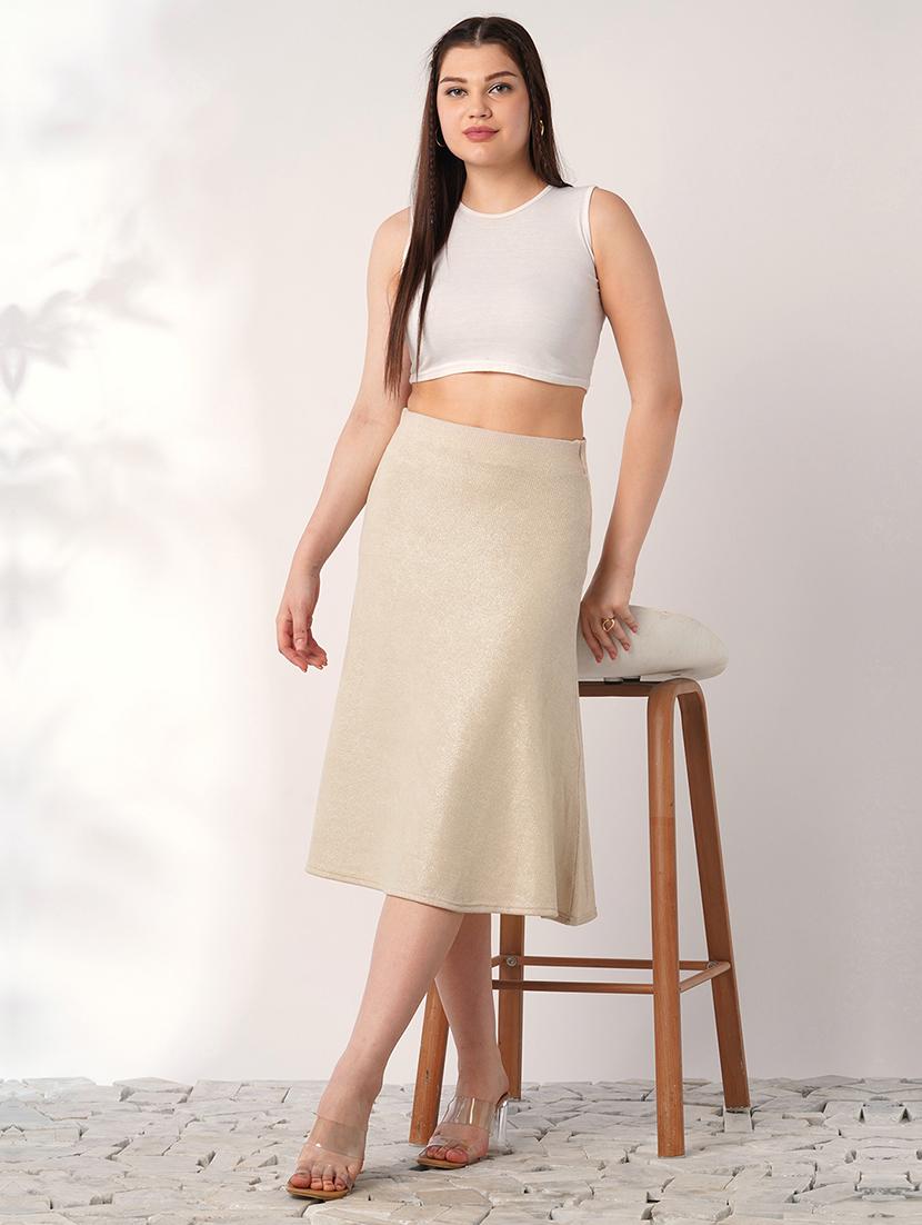 globus women ivory shimmer ribbed mid-rise flared midi party skirt - 21908449 - Standard Image - 5