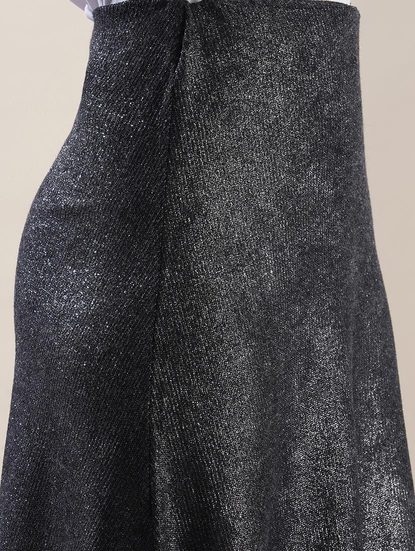 globus women gunmetal shimmer ribbed mid-rise flared midi party skirt - 21908450 - Standard Image - 3