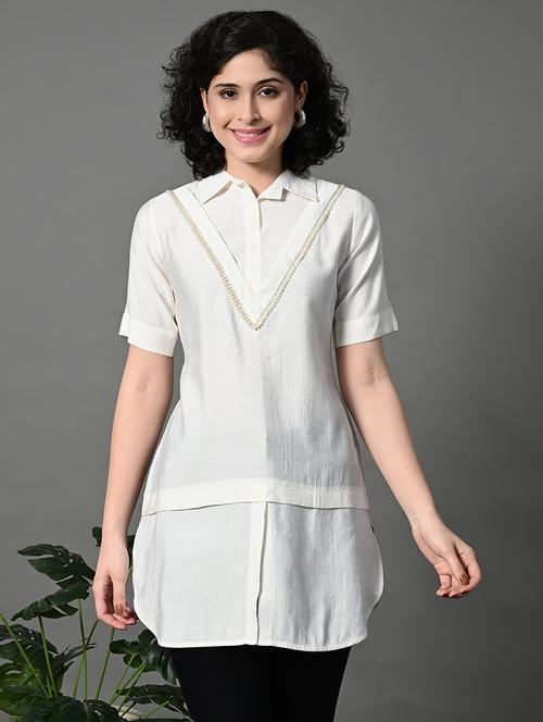 women solid collared longline regular top - 21908455 -  Standard Image - 0