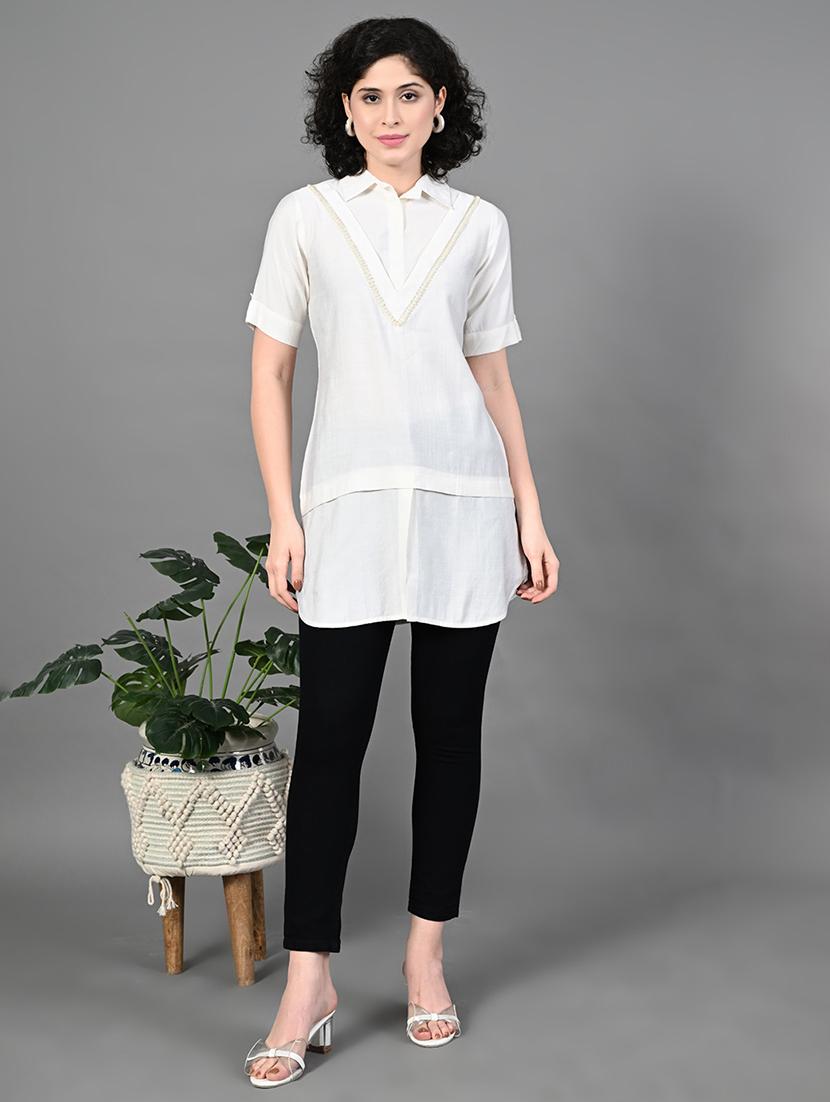 women solid collared longline regular top - 21908455 - Standard Image - 3