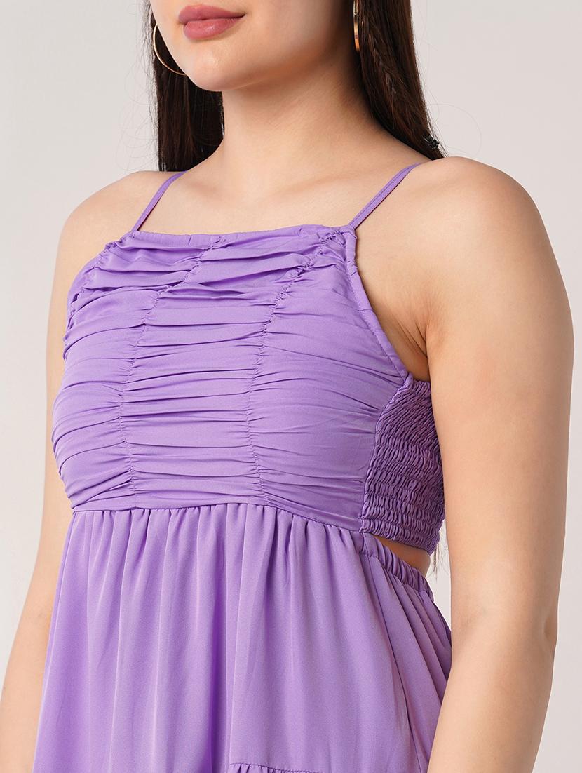 globus women lavender square neck strappy shoulder ruched smocked cut-outs detail tiered fit & flare maxi party dress - 21908477 - Standard Image - 3