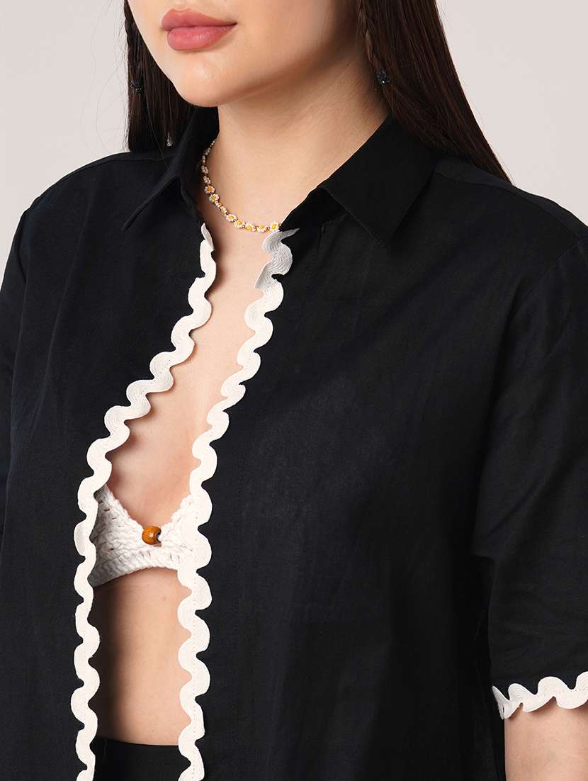 globus women black collared neck lace detailing oversized shirt with shorts co-ords set - 21908486 - Standard Image - 3