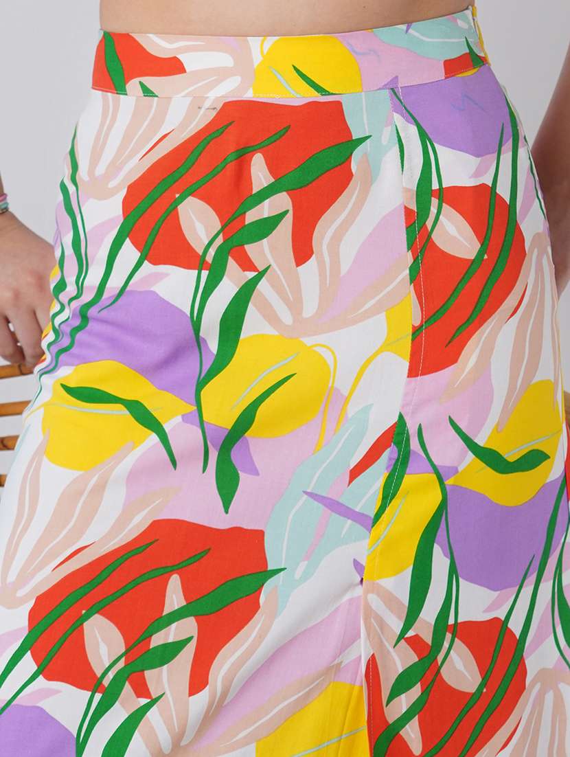 globus women multi color floral print off shoulder ruffle fitted crop top with side slit maxi skirt co-ord set - 21908491 -  Standard Image - 3