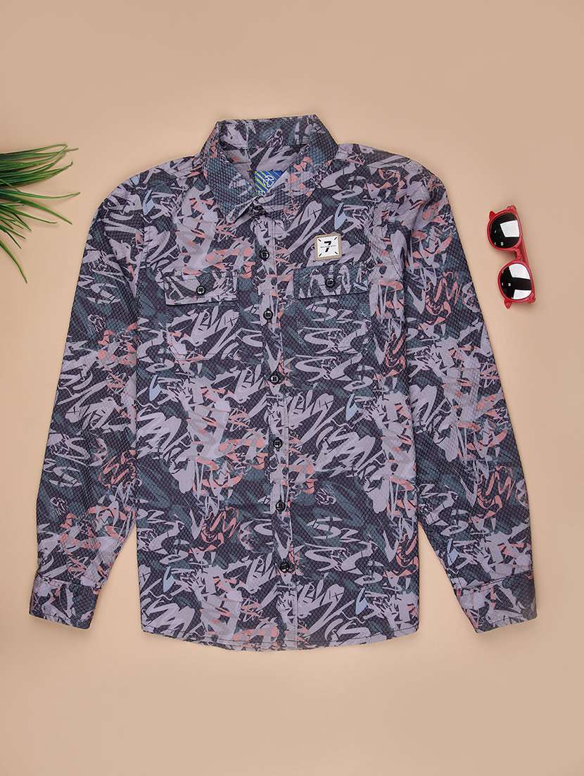 boys printed collared long sleeve shirt - 21908567 - Zoom Image - 0