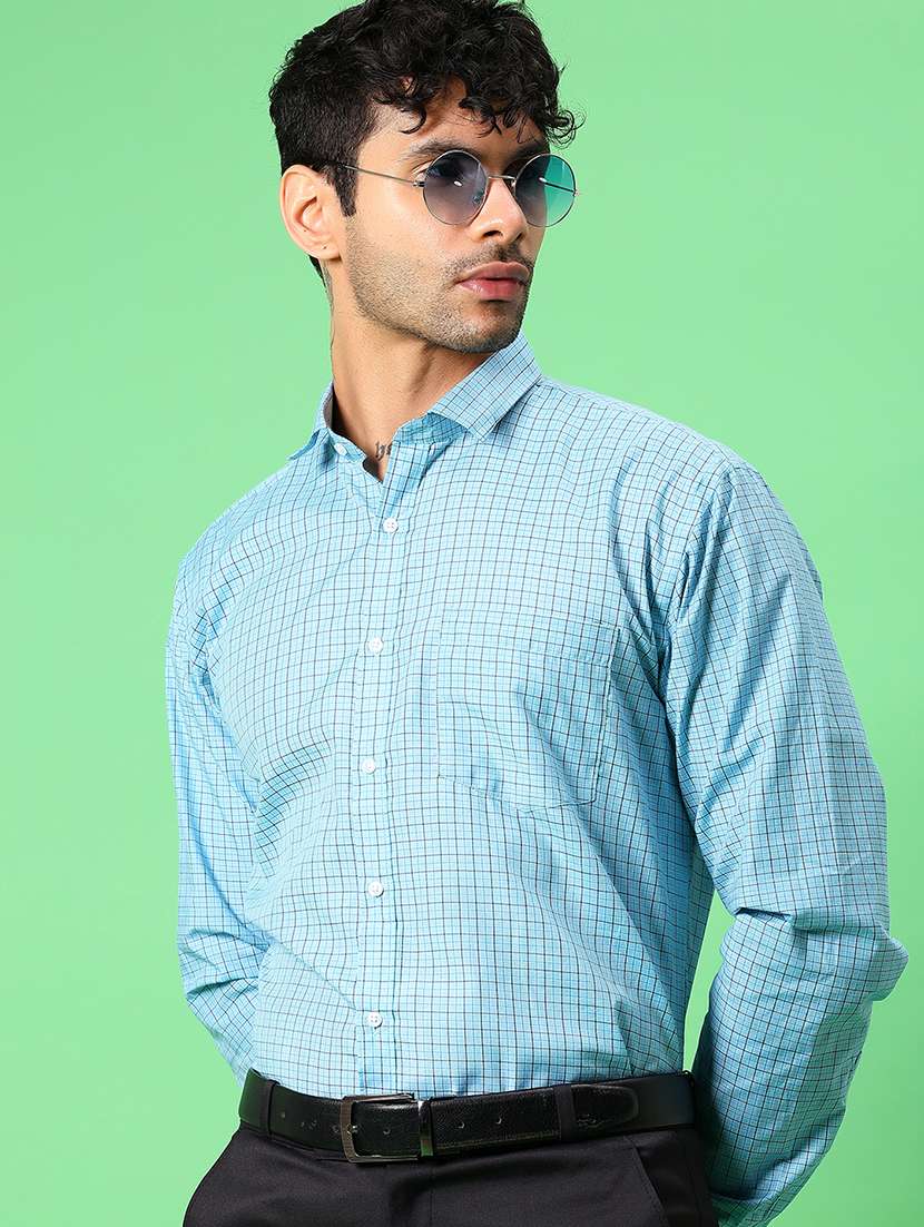 men checkered collared long sleeve formal shirt