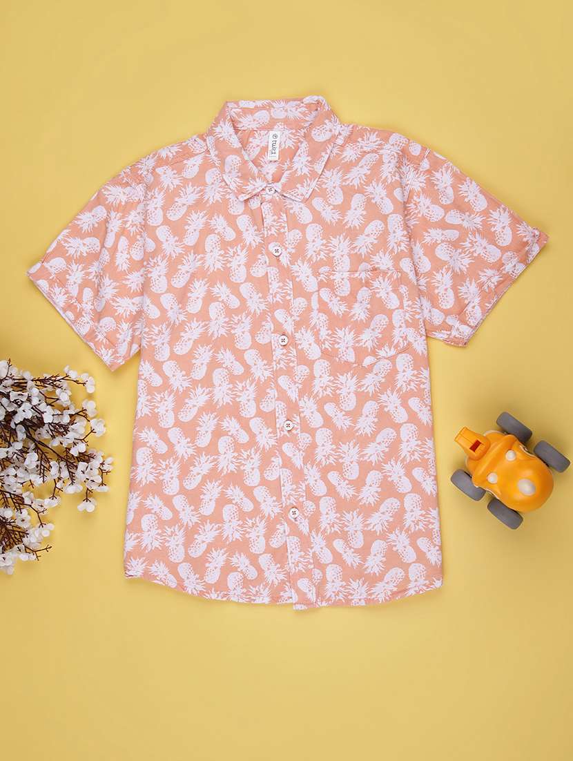 boys printed collared short sleeve shirt