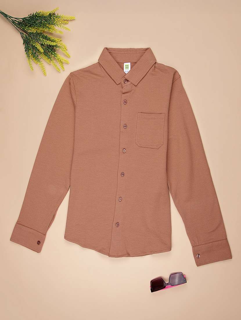 boys solid collared long sleeve shirt