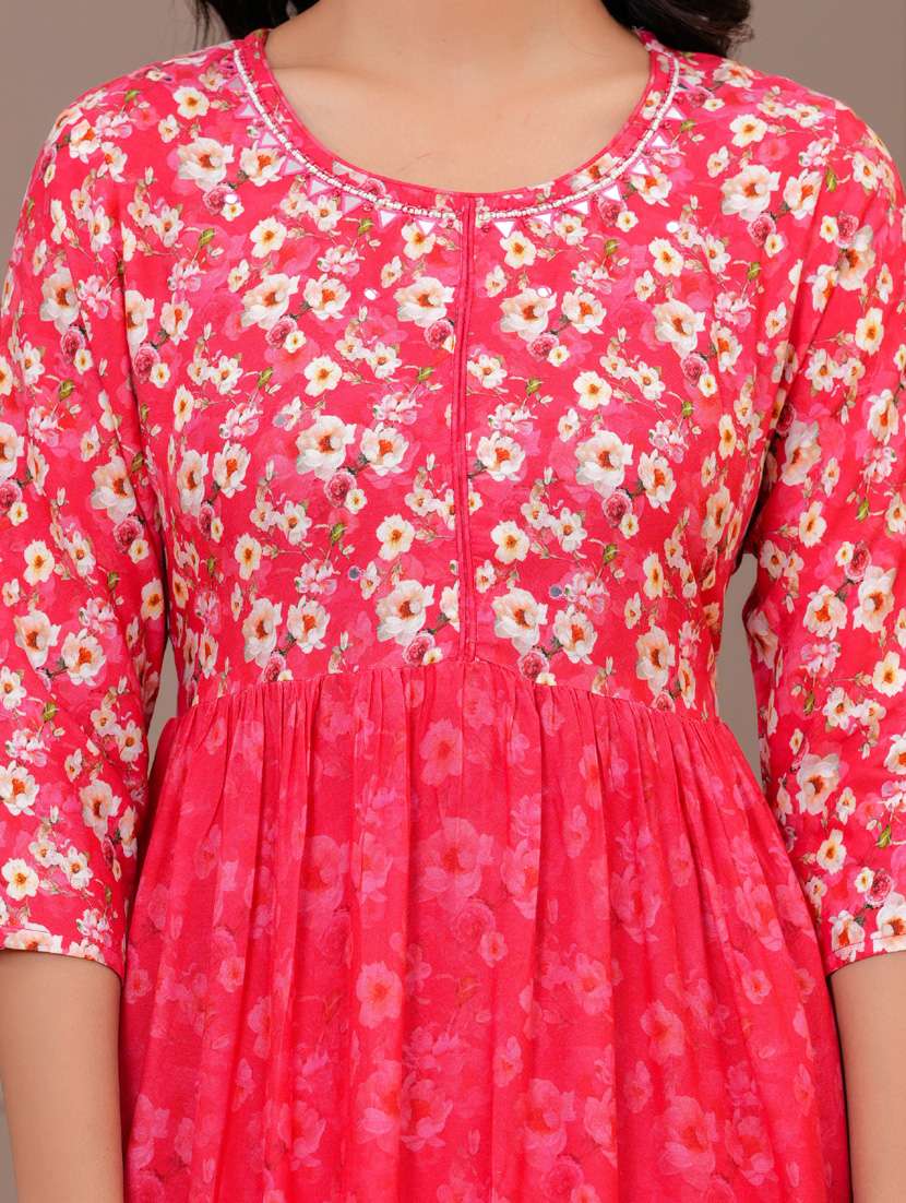 women three quarter sleeve flared ethnic dress - 21908842 -  Standard Image - 8