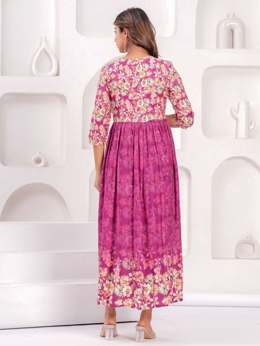 women three quarter sleeve flared ethnic dress - 21908847 -  Standard Image - 3