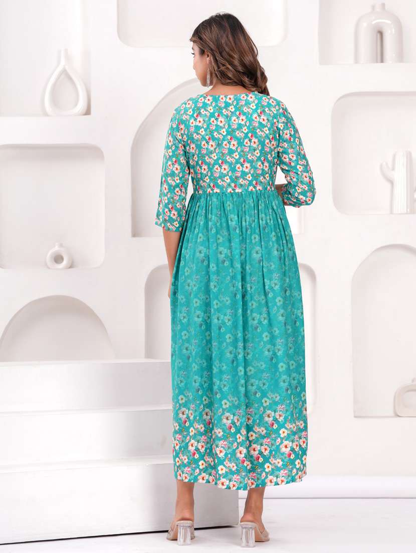 women three quarter sleeve flared ethnic dress - 21908848 -  Standard Image - 3