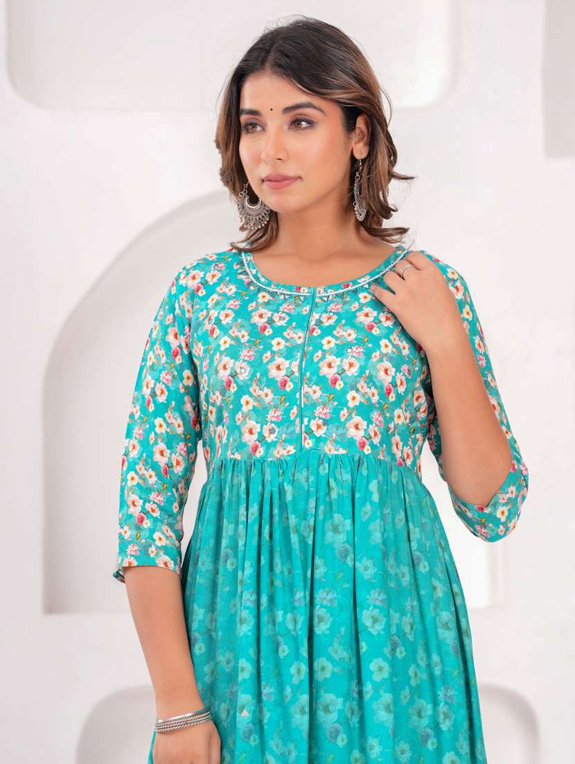 women three quarter sleeve flared ethnic dress - 21908848 -  Standard Image - 5