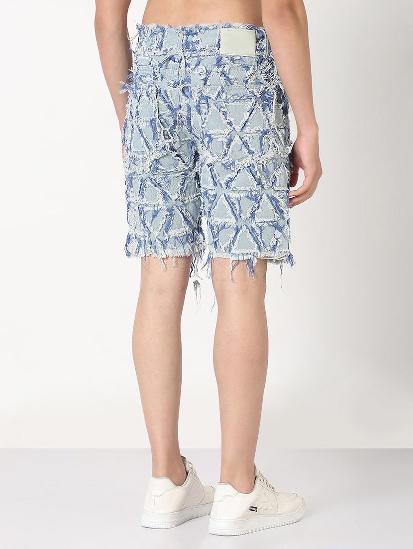 men solid distressed mid rise denim short - 21908859 - Standard Image - 3