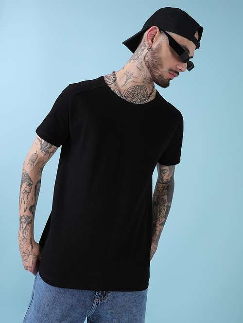 men black solid round neck regular fit t-shirt