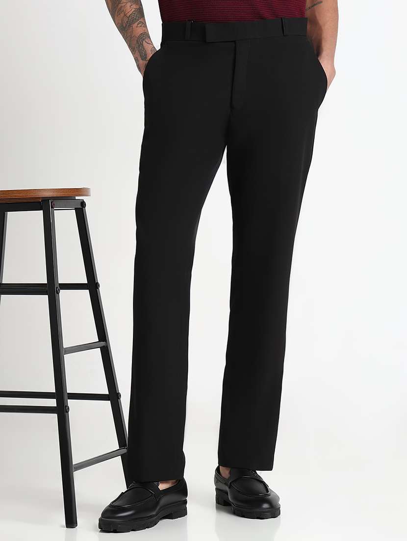 men solid mid rise flat front formal trouser