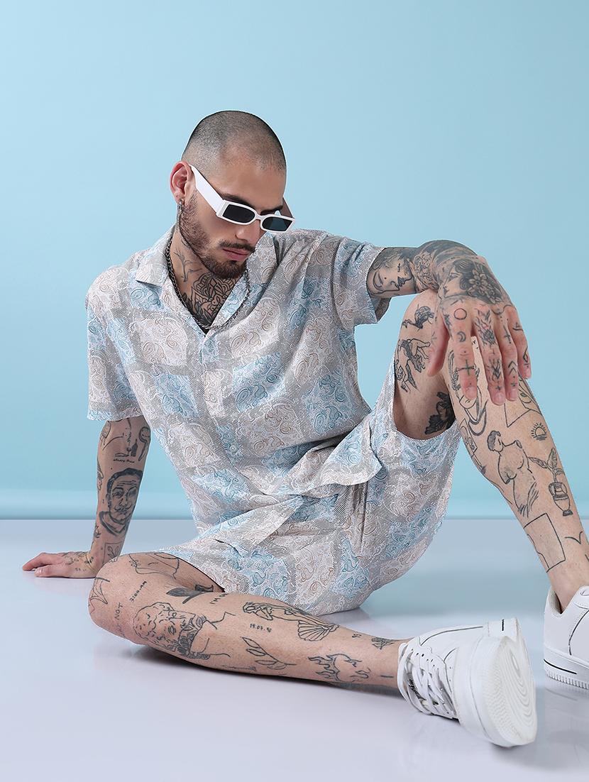 men cuban collar shorts & shirt co ords set