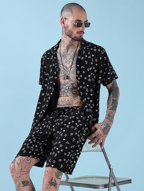 men cuban collar shorts & shirt co ords set - 21908926 - Standard Image - 0