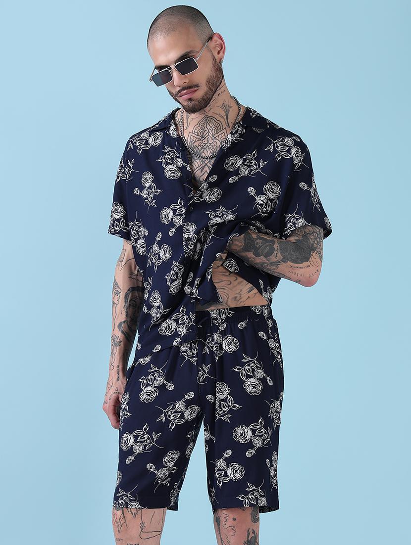 men cuban collar shorts & shirt co ords set