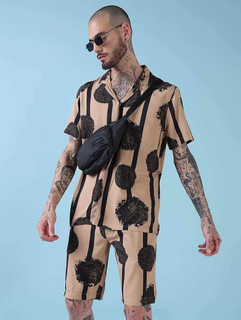 men cuban collar shorts & shirt co ords set