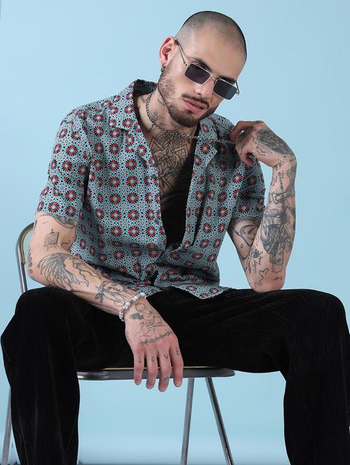 men printed cuban collared casual shirt - 21909016 - Standard Image - 0