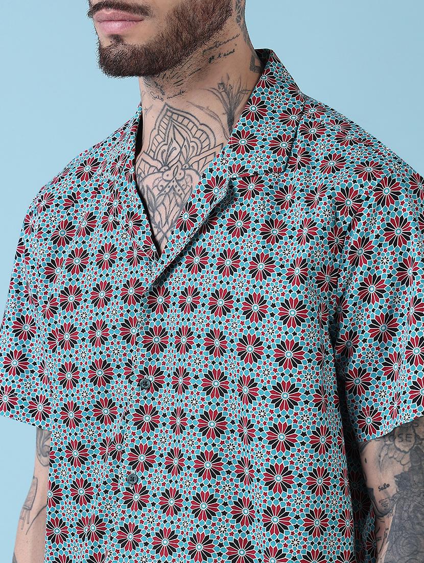men printed cuban collared casual shirt - 21909016 - Standard Image - 5