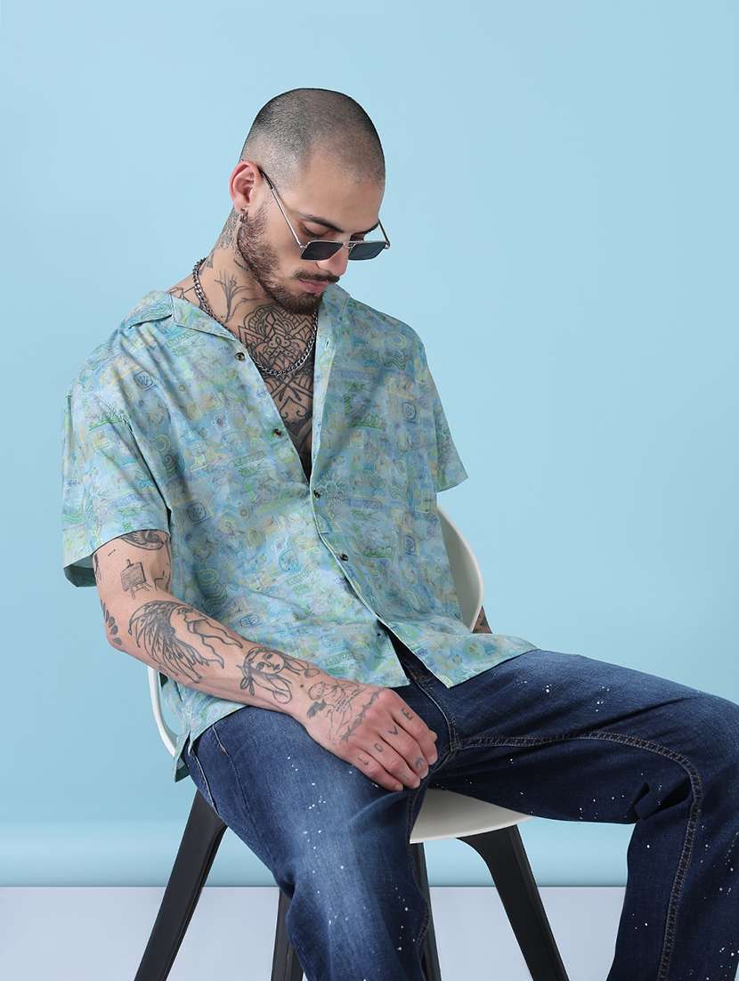 men printed short sleeve regular fit casual shirt