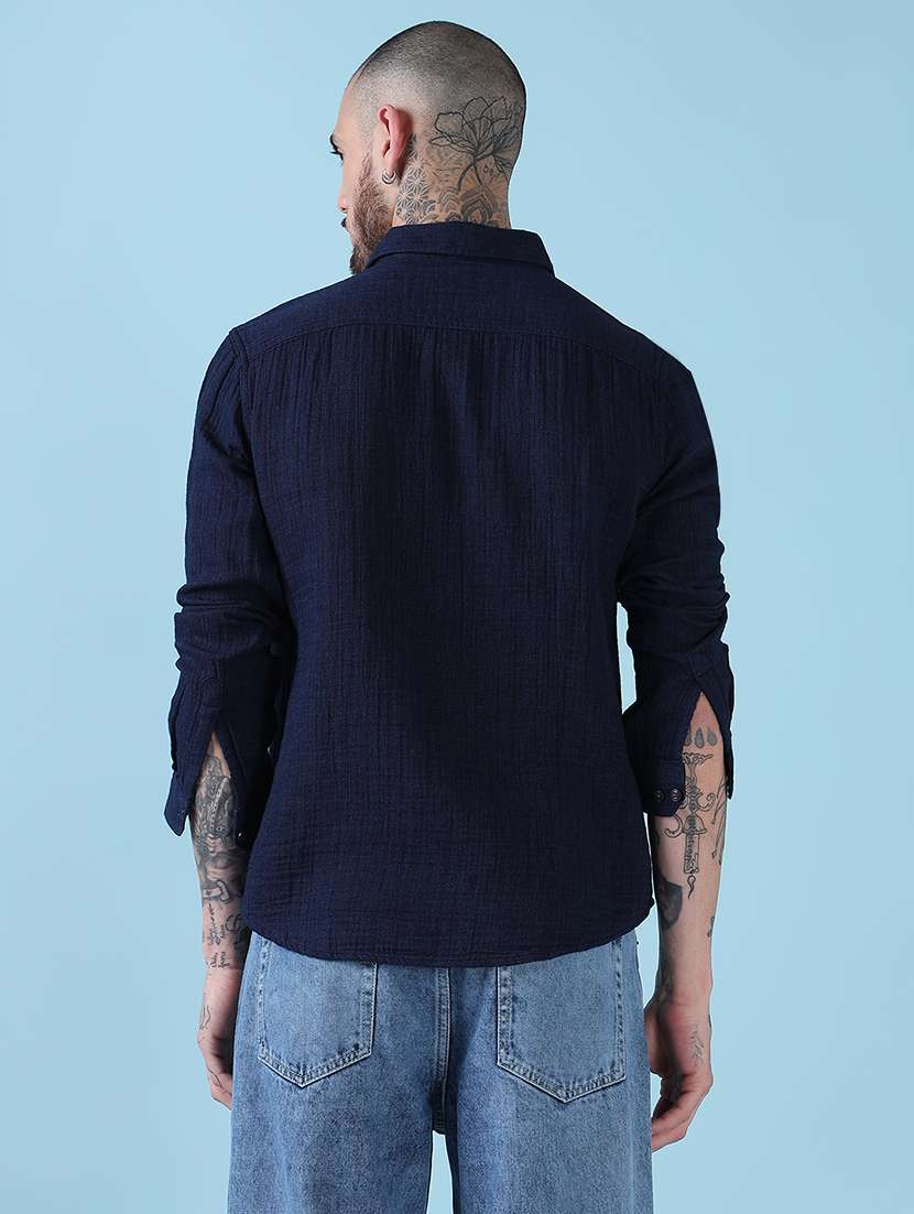 men solid collared long sleeves casual shirt - 21909022 -  Standard Image - 3