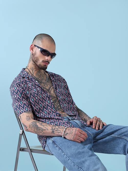 men printed cuban collared casual shirt - 21909026 -  Standard Image - 0