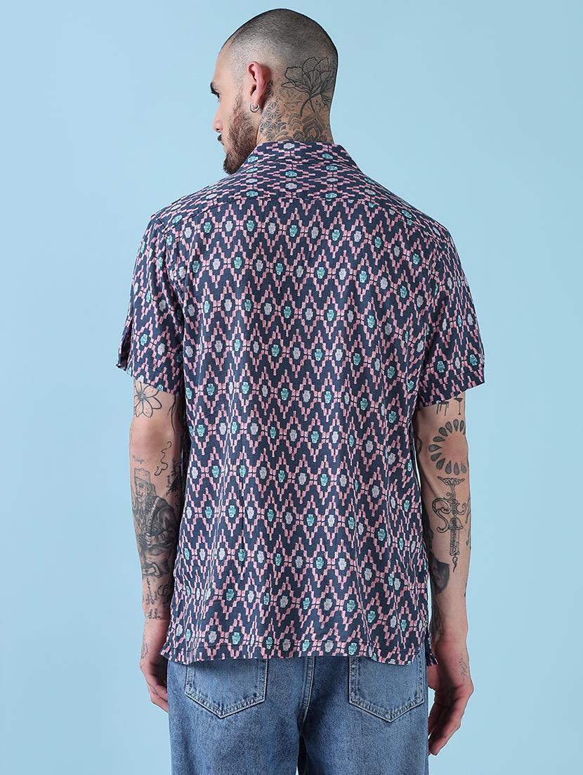 men printed cuban collared casual shirt - 21909026 - Standard Image - 3
